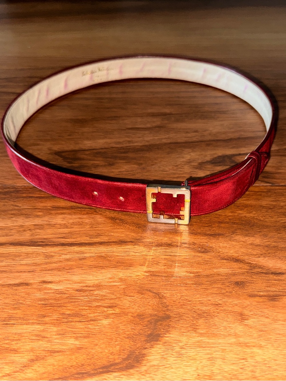 Vintage Salvatore Ferragamo Firenze burgundy red leather suede waist belt